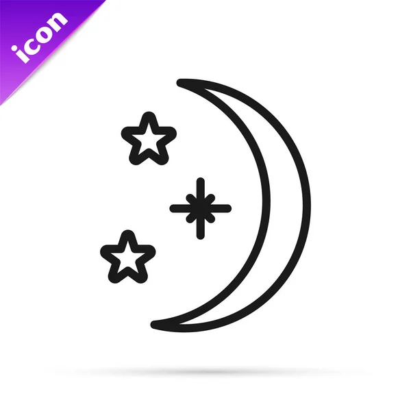 Línea negra Icono de luna y estrellas aislado sobre fondo blanco. Ilustración vectorial — Archivo Imágenes Vectoriales