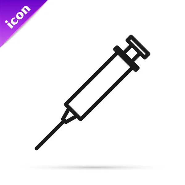 Black line Syringe icon isolated on white background. Syringe for vaccine, vaccination, injection, flu shot. Medical equipment. Vector Illustration — Stock Vector
