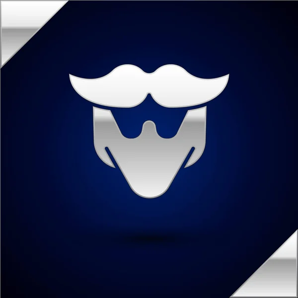 Silver Mustache és szakálla ikon izolált sötétkék háttérben. Barbershop szimbólum. Arcszőrzet stílusa. Vektoros illusztráció — Stock Vector