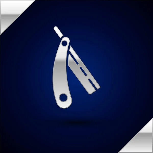 Silber Rasiermesser Symbol isoliert auf dunkelblauem Hintergrund. Barbershop-Symbol. Vektorillustration — Stockvektor