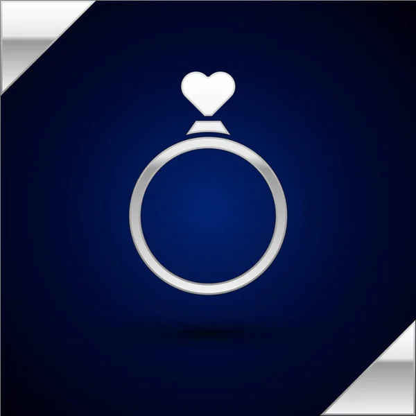 Silver Wedding rings icon isolated on dark blue background. Bride and groom jewelry sign. Marriage symbol. Diamond ring. Vector Illustration — 스톡 벡터