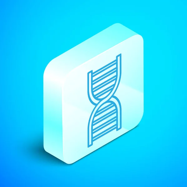Ícone de símbolo de DNA de linha isométrica isolado no fundo azul. Botão quadrado de prata. Ilustração vetorial — Vetor de Stock