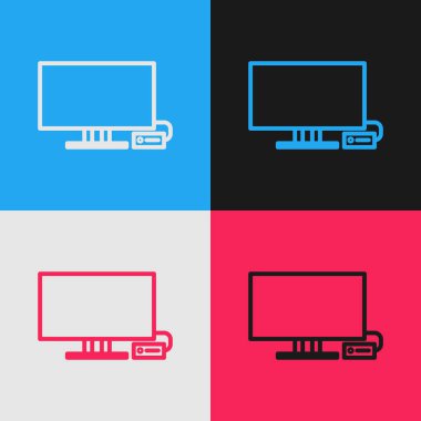 Pop Art Line Akıllı TV simgesi renk arkaplanında izole edildi. Televizyon tabelası. Vektör İllüstrasyonu