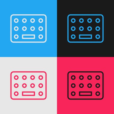 Popüler sanat eseri hapları renkli arka planda izole edilmiş. İlaç paketi. Tablet, vitamin, antibiyotik, aspirin. Vektör İllüstrasyonu