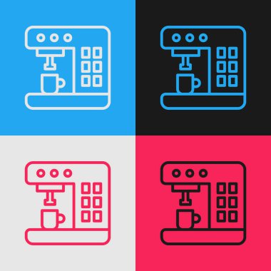 Pop Art Line Kahve makinesi ikonu renk arkaplanında izole edilmiş. Vektör İllüstrasyonu