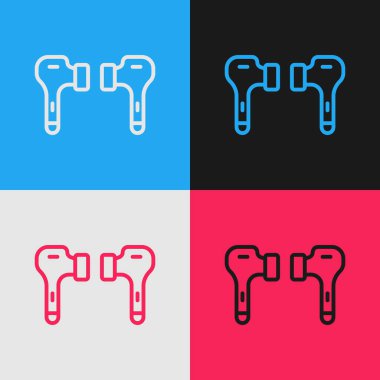 Pop Art Line Air kulaklık simgesi renk arkaplanında izole edildi. Kulaklıklar için kablosuz cihaz. Elektronik cihazlar. Vektör İllüstrasyonu