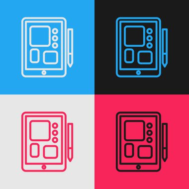 Pop Sanat Çizgisi Grafik Tableti simgesi renk arkaplanında izole edildi. Vektör İllüstrasyonu