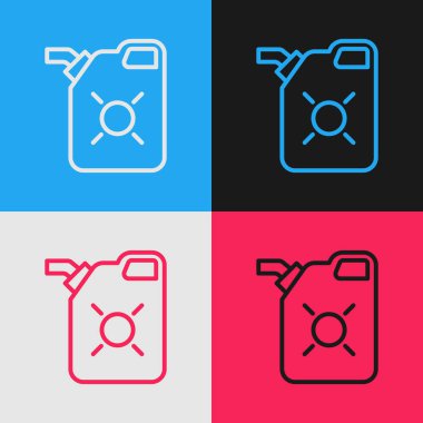 Motor makine yağı ikonu için pop sanat hattı kutusu renk arkaplanında izole edildi. Benzin bidonu. Yağ değiştirme ve onarım servisi. Motor yağı işareti. Vektör İllüstrasyonu