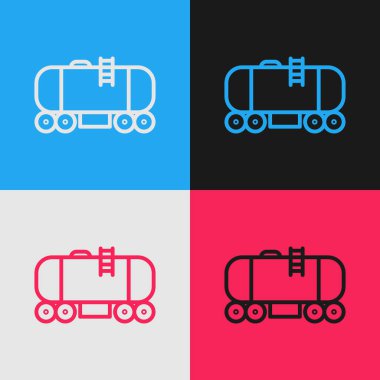 Pop Art Line Oil Demiryolu Sarnıç ikonu renk arkaplanında izole edildi. Tren vagonundaki petrol tankı. Demiryolu nakliyesi. Petrol endüstrisi. Vektör İllüstrasyonu