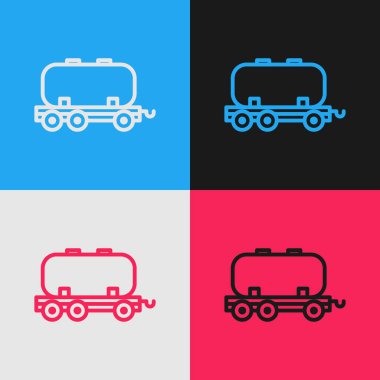 Pop Art Line Oil Demiryolu Sarnıç ikonu renk arkaplanında izole edildi. Tren vagonundaki petrol tankı. Demiryolu nakliyesi. Petrol endüstrisi. Vektör İllüstrasyonu