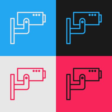 Pop Art Line güvenlik kamerası ikonu renk arkaplanında izole edildi. Vektör İllüstrasyonu
