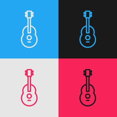Pop sanat çizgisi Gitar simgesi renk arkaplanında izole edildi. Akustik gitar. Telli müzik aleti. Vektör İllüstrasyonu