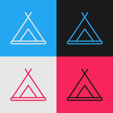 Pop sanat çizgisi turist çadırı simgesi renk arkaplanda izole edildi. Kamp sembolü. Vektör İllüstrasyonu