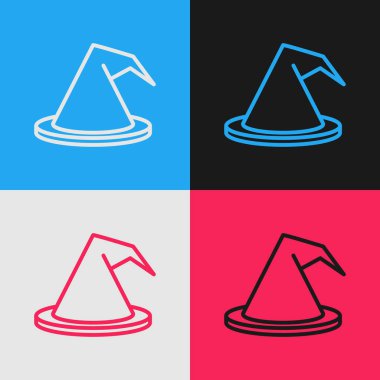 Pop sanat çizgisi cadı şapkası simgesi renk arkaplanında izole edildi. Mutlu Cadılar Bayramı Partisi. Vektör İllüstrasyonu