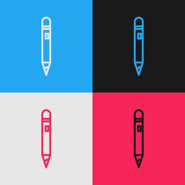 Renk arkaplanında silgi simgesi olan pop sanat eseri. Çizim ve eğitim araçları. Okul sembolü. Vektör İllüstrasyonu