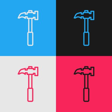 Pop Art Line Claw çekiç simgesi renk arkaplanında izole edildi. Marangoz çekici. Tamir için bir araç. Vektör İllüstrasyonu