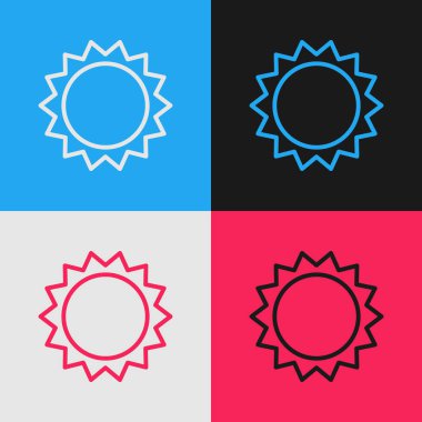 Pop Art Line Sun simgesi renk arkaplanında izole edildi. Yaz sembolü. Güneşli bir gün. Vektör İllüstrasyonu