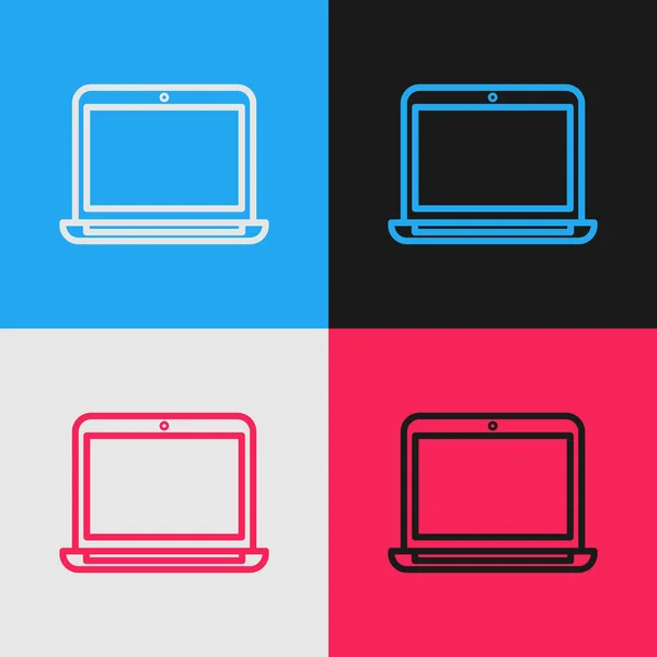 Pop Art Linie Laptop Symbol Isoliert Auf Farbigem Hintergrund Computer — Stockvektor