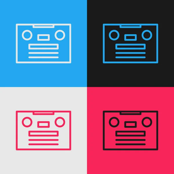 Pop Art Line Retro Audio Cassette Tape Icon Isolated Color — Stock Vector