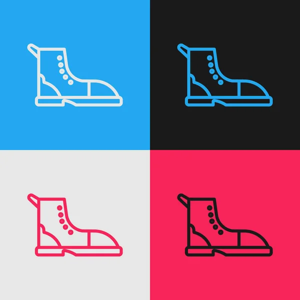 Pop Art Line Ikon Sepatu Hiking Terisolasi Pada Latar Belakang - Stok Vektor