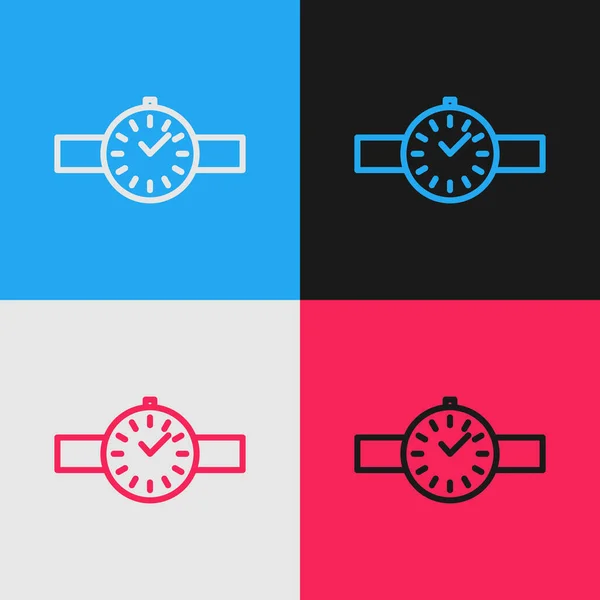 Pop Art Line Icono Reloj Muñeca Aislado Fondo Color Icono — Vector de stock