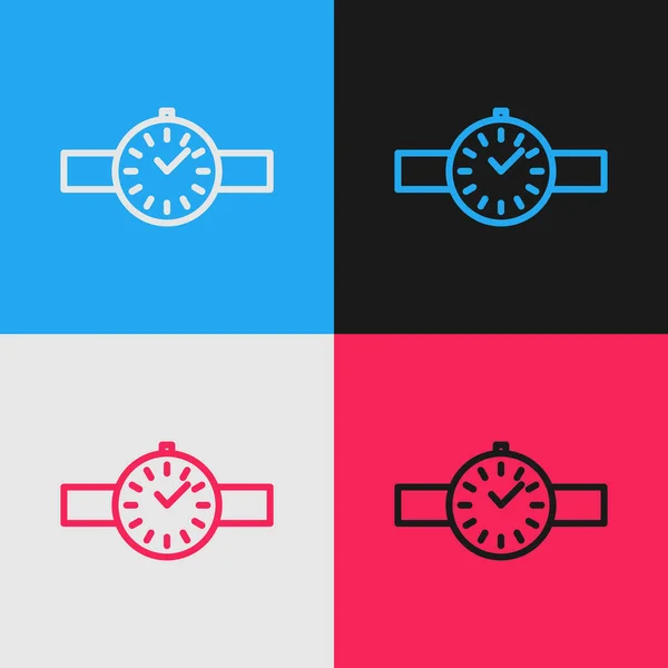 Pop Art Linea Icona Dell Orologio Polso Isolato Sfondo Colori — Vettoriale Stock