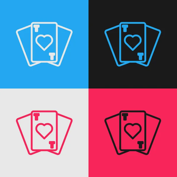 Pop Art Linie Spielkarten Symbol Isoliert Auf Farbigem Hintergrund Casino — Stockvektor