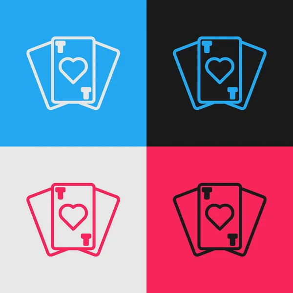 Pop Art Line Juego Cartas Icono Aislado Fondo Color Juego — Vector de stock