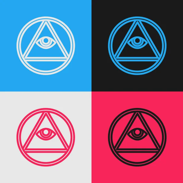 Pop Art Line Vrijmetselaars Symbool All Seeing Eye God Pictogram — Stockvector