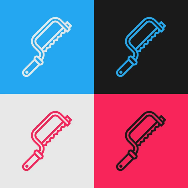 Pop Art Line Hacksaw Icon Isolated Color Background Metal Saw — Stock Vector