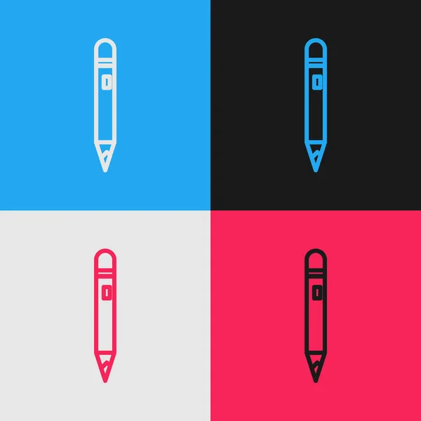 Pop Art Linie Bleistift Mit Radiergummi Symbol Auf Farbigem Hintergrund — Stockvektor