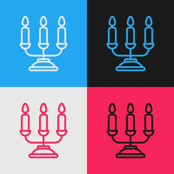 Pop Art Line Candelabrum Three Candlesticks Icon Isolated Color Background — Stock Vector