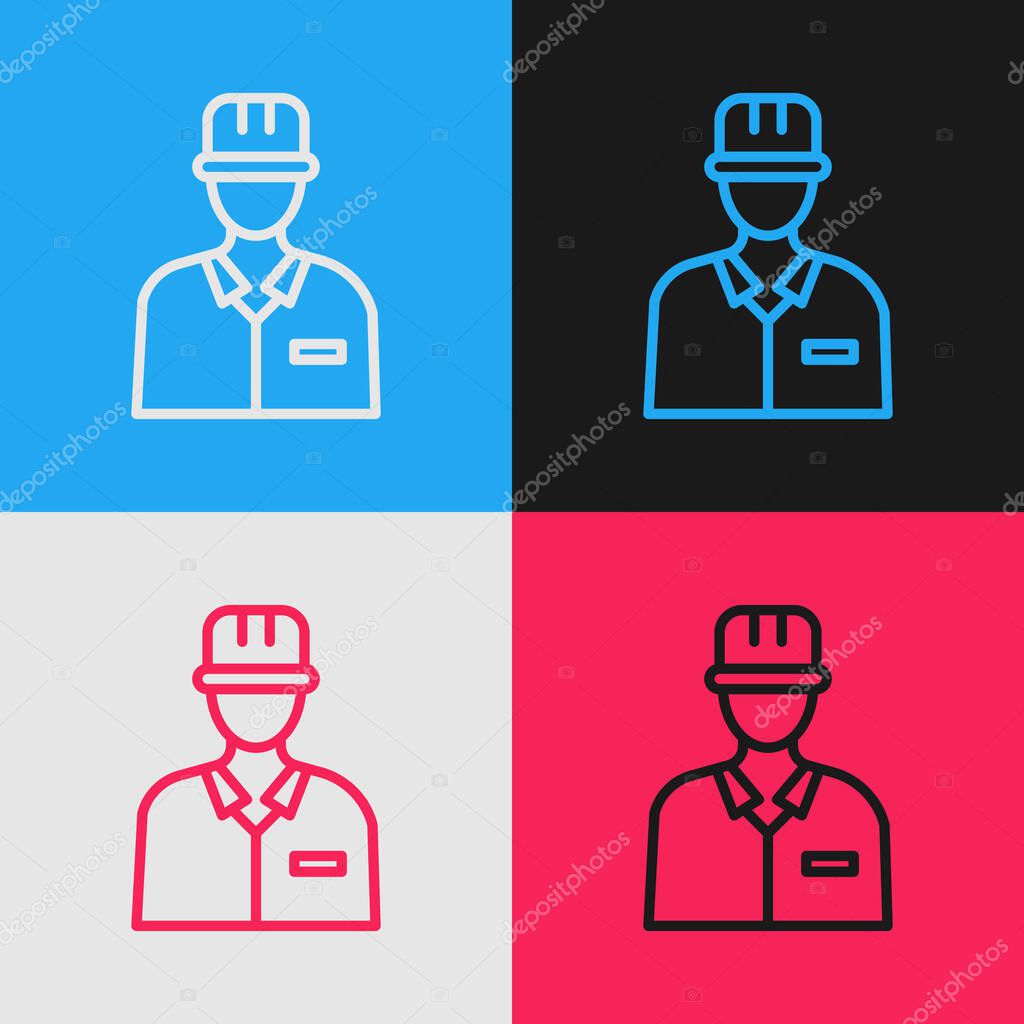 Pop art line Oilman icon isolated on color background. Vector Illustration