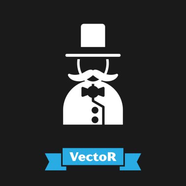 Beyaz Sihirbaz simgesi siyah arkaplanda izole edildi. Vektör İllüstrasyonu