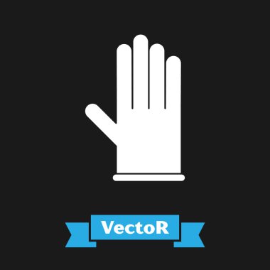 Siyah arka planda beyaz plastik eldiven ikonu var. Koruyucu lastik eldivenler. Vektör İllüstrasyonu