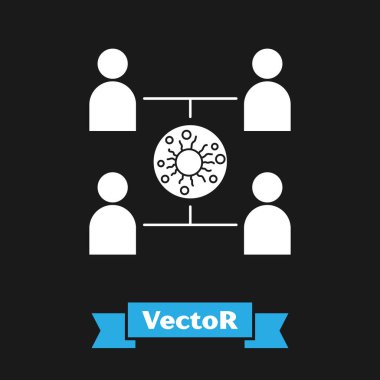 Beyaz Virüs siyah arkaplana izole edilmiş bir simge yaydı. Coronavirus enfeksiyon bilgi grafikleri. Vektör İllüstrasyonu