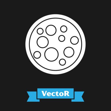 Beyaz Virüs simgesi siyah arkaplanda izole edildi. Corona virüsü 2019-nCoV. Bakteri ve mikroplar, hücre kanseri, mikrop, mantar. Vektör İllüstrasyonu