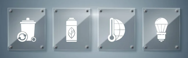 Led電球 気象温度計の測定 リサイクルシンボルでペットボトルとごみ箱を設定します 正方形のガラスパネル ベクトル — ストックベクタ