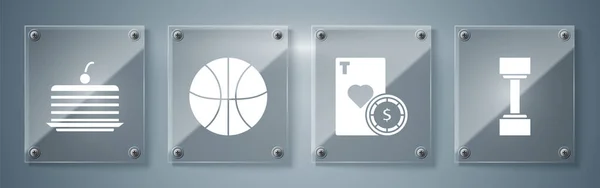 Set Hantel Casino Chip Und Spielkarten Basketball Ball Und Kuchen — Stockvektor