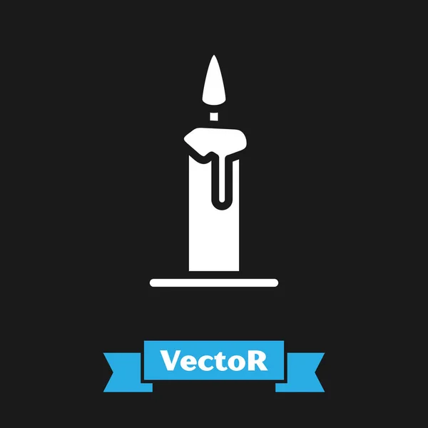 Vela Blanca Ardiente Icono Del Candelero Aislado Sobre Fondo Negro — Vector de stock