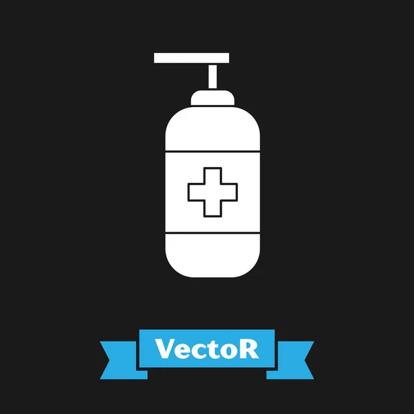 White Bottle Liquid Antibacterial Soap Dispenser Icon Isolated Black Background — Stock Vector