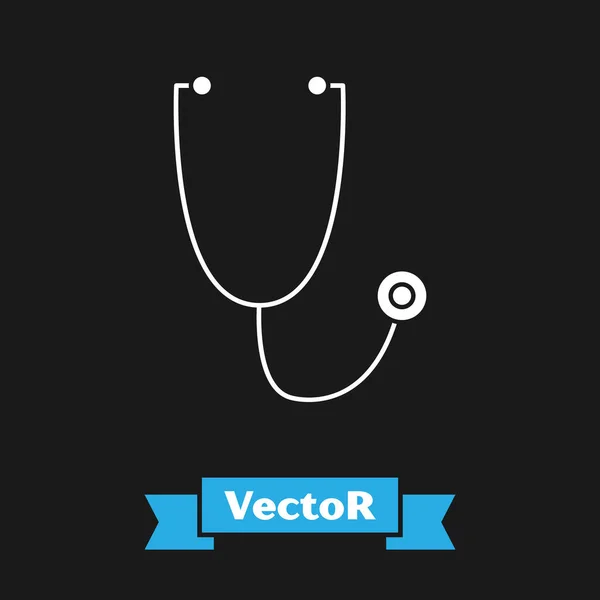 Weißes Medizinisches Stethoskop Symbol Isoliert Auf Schwarzem Hintergrund Vektorillustration — Stockvektor