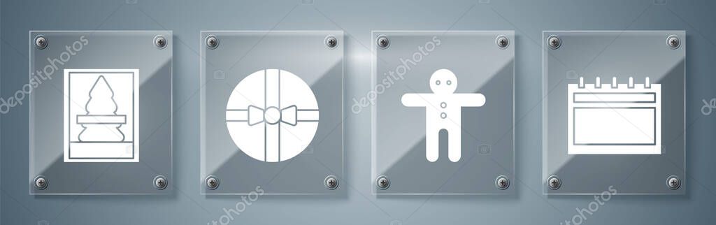 Set Calendar Holiday Gingerbread Man Cookie Gift Box Christmas Postcard Stock Illustration