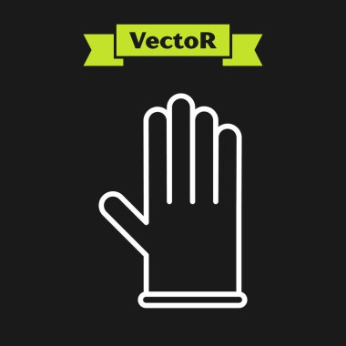 Siyah arka planda beyaz çizgi tıbbi kauçuk eldiven ikonu var. Koruyucu lastik eldivenler. Vektör İllüstrasyonu