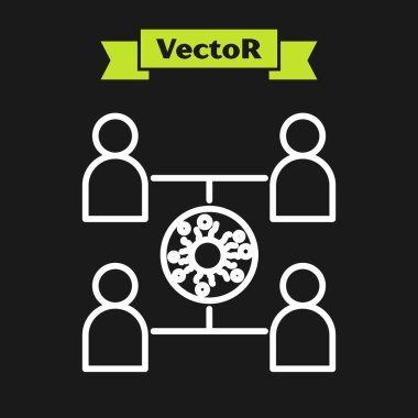 Beyaz çizgi virüsü siyah arkaplana izole edilmiş bir simge yaydı. Coronavirus enfeksiyon bilgi grafikleri. Vektör İllüstrasyonu