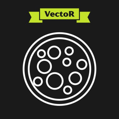 Beyaz çizgi Virüs simgesi siyah arkaplanda izole edildi. Corona virüsü 2019-nCoV. Bakteri ve mikroplar, hücre kanseri, mikrop, mantar. Vektör İllüstrasyonu