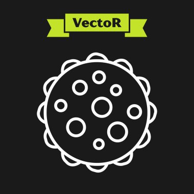 Beyaz çizgi Virüs simgesi siyah arkaplanda izole edildi. Corona virüsü 2019-nCoV. Bakteri ve mikroplar, hücre kanseri, mikrop, mantar. Vektör İllüstrasyonu