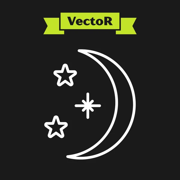 Белая Линия Луна Звезды Значок Изолированы Черном Фоне Векторная Миграция — стоковый вектор