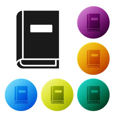 Siyah Kullanıcı elle simgesi beyaz arkaplanda izole edildi. Kullanıcı rehberi kitabı. Talimat işareti. Kullanmadan önce oku. Simgeleri renk daire düğmelerine ayarla. Vektör İllüstrasyonu