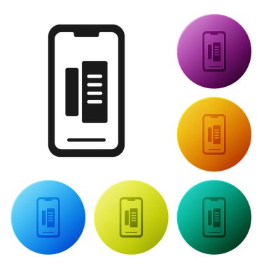 Siyah Akıllı Telefon, beyaz arkaplanda izole edilmiş bir cep telefonu simgesi. Simgeleri renk daire düğmelerine ayarla. Vektör İllüstrasyonu